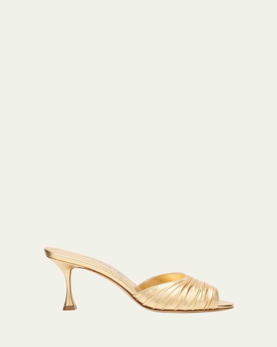Pirua Ruched Metallic Mule Sandals